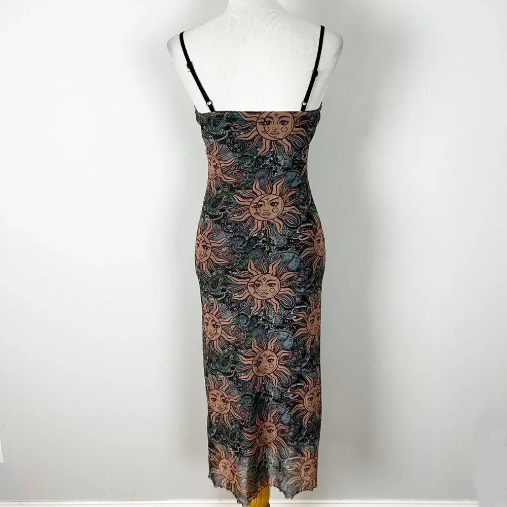 Women's Y2K Aesthetic Boho Maxi Dress Sun Pattern Festival Summer Size Small - Picture 3 of 4